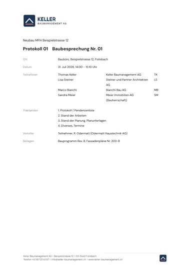 Beispiel eines Baubesprechungs-Protokolls